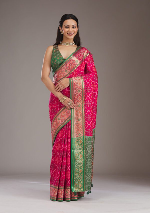 Pink Threadwork Art Silk Saree - Image 7