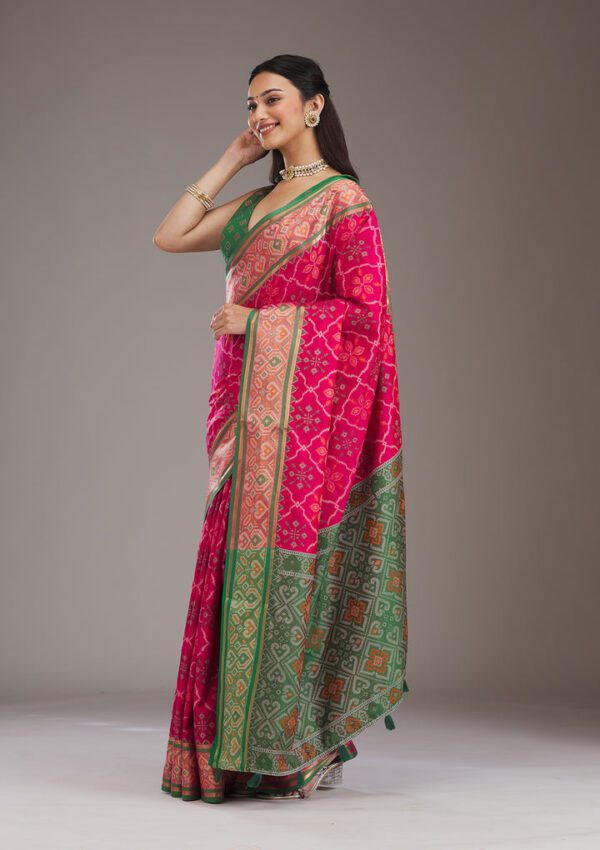 Pink Threadwork Art Silk Saree - Image 4