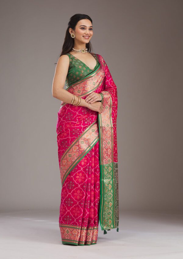 Pink Threadwork Art Silk Saree - Image 8