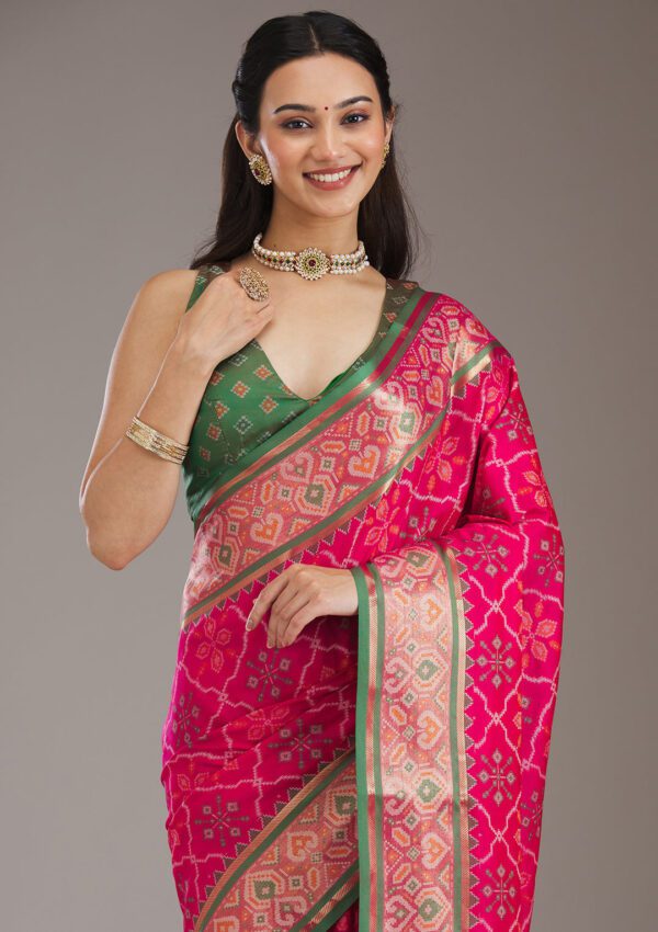 Pink Threadwork Art Silk Saree - Image 2