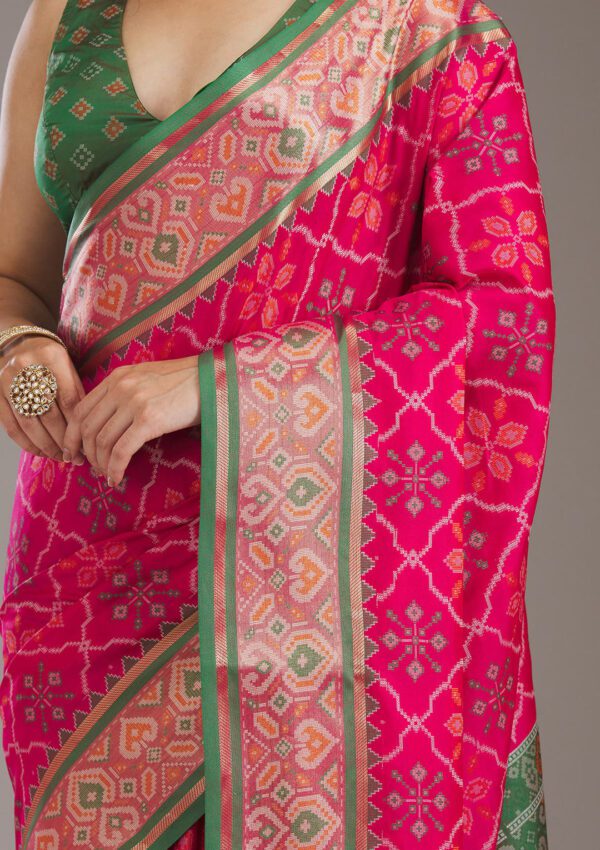 Pink Threadwork Art Silk Saree - Image 3