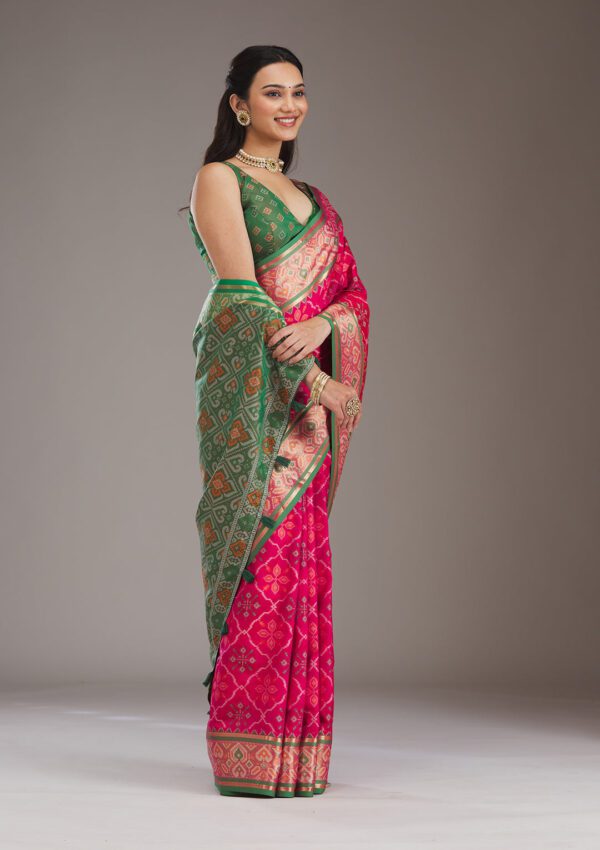 Pink Threadwork Art Silk Saree - Image 6