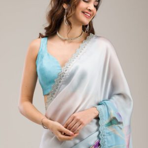 Sky Blue Stonework Satin Saree