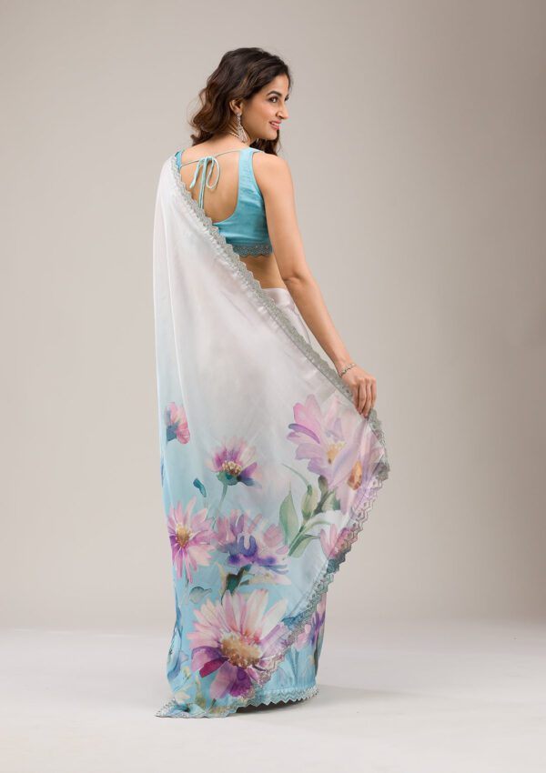 Sky Blue Stonework Satin Saree - Image 8