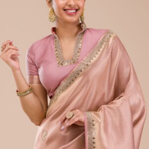 Onion Pink Mirrorwork Silk Saree