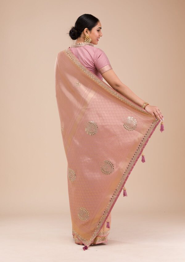 Onion Pink Mirrorwork Silk Saree - Image 2