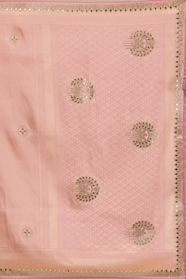 Onion Pink Mirrorwork Silk Saree - Image 4
